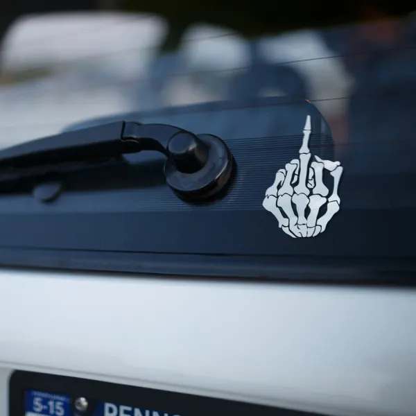 2x Pair Funny Skull Skeleton Middle Finger Bones JDM Haters Cool Car Vinyl Sticker Decal >